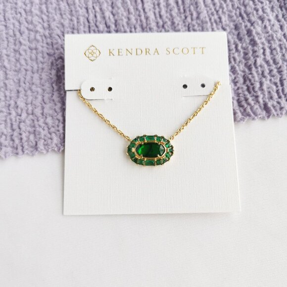 Kendra Scott Elisa Crystal Frame Gold Short Necklace Kelly Green - Picture 1 of 4